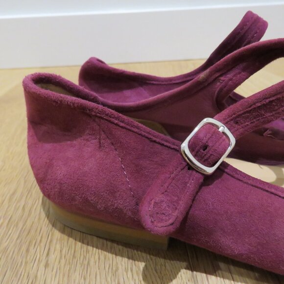 CARON CALLAHAN Ellie Mary Jane Flat Shoes Mulberry Suede Quiet Luxury Academia - Picture 9 of 14